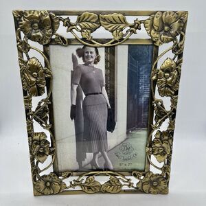 Vintage Brass Floral Picture Frame 5x7 Nouveau Regency